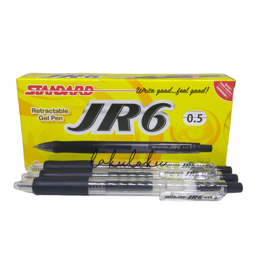 

(1 PCS) Bolpoin / Bolpoin Cetekan / Retractable Pen Standart Gel JR6 0,5 mm Tinta Hitam
