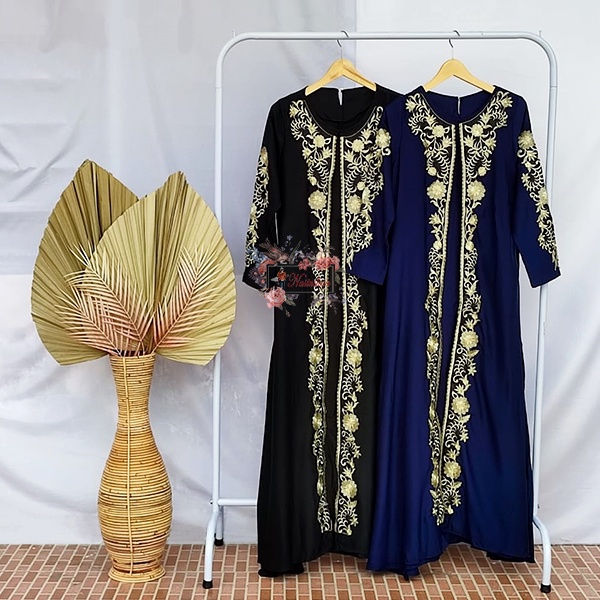 Abaya Hitam Navy Gamis Arab Turkey Layer Bordir Dress Arab Gamis Maxi Dress Free Pashmina Bahan Balotelli Full Bordir