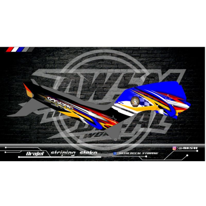 Striping steko/Scorpio g/tangki kotak tengki biru bodi hitam terbaru