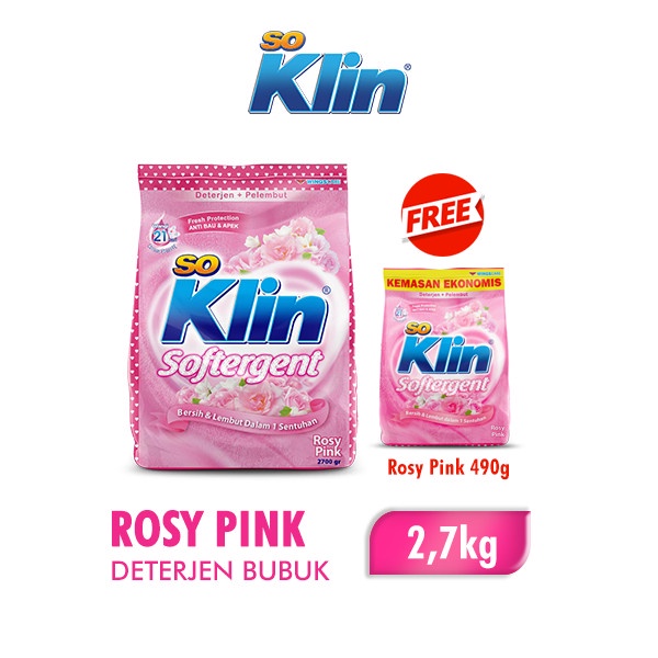 Soklin Deterjen Bubuk Softergent Pink Cotton 2.7 kg Free Soklin 490 gr