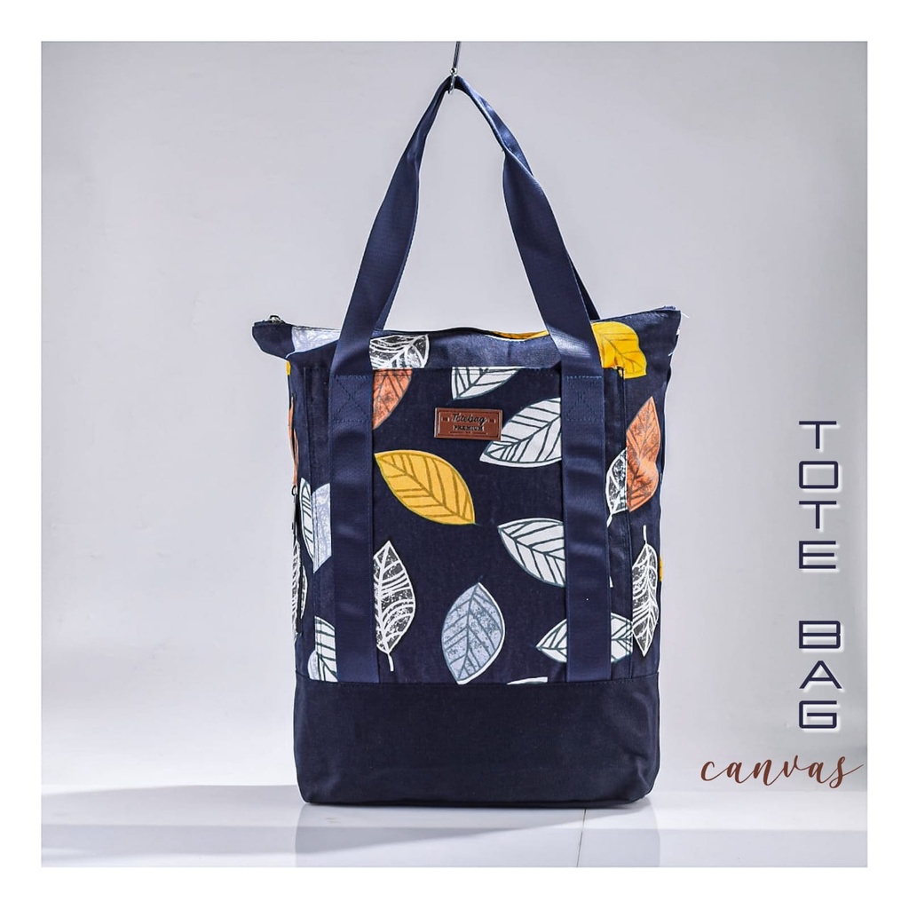 TOTE BAG WANITA RESLETING KANVAS JEANS bisa POLOS DAN CUSTOM