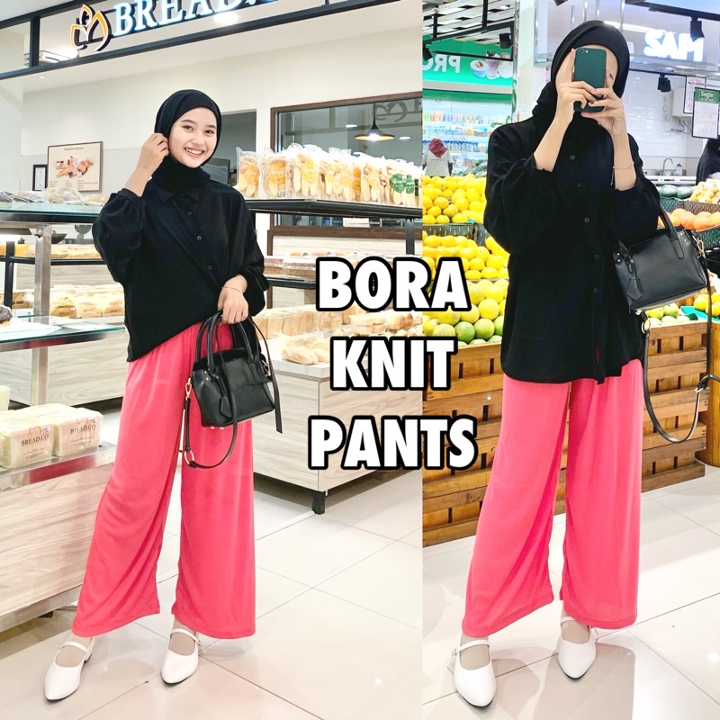 BORA KNIT PANTS CELANA RIB RAJUT KULOT KARET LEMBUT MELAR MURAH ABG VIRAL HORNET SOMI PANTS