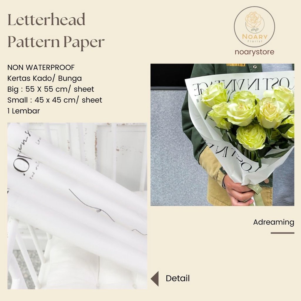 Letterhead Pattern Paper Kertas Bunga Wrapping Cellophane Paperwrap Buket Bunga Bungkusan Bunga / Flower Wrapping / Cellophane / Wrap / Kertas Bunga / Kertas Kado / Flower Paper / Kertas Grosir / Kertas Import / Kertas Cellophane / Florist / Buket Bunga /