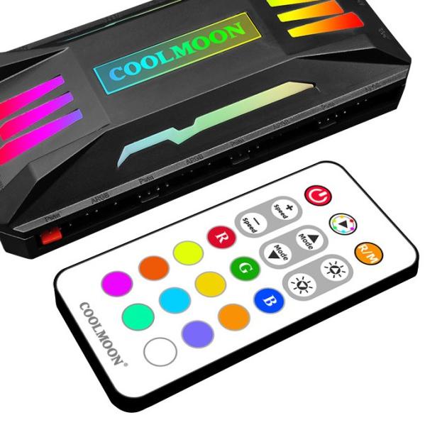 COOLMOON RGB Fan Controller + Remote 4pin PWM + 3pin 5V ARGB - Hitam