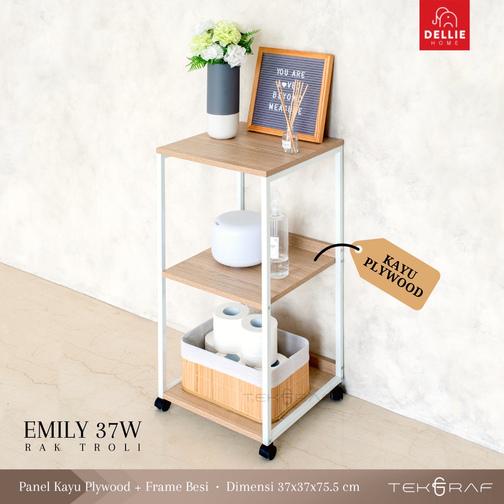 [DELLIE HOME] Tekgraf Emily 37 W/B Rak Troli Susun Rak Dapur Dorong Beroda Serbaguna Meja Nakas Kayu
