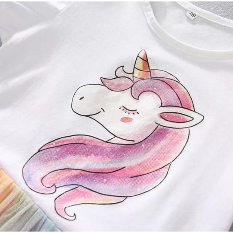 Gaun Anak Kuda poni Dress pelangi  Dress tutu pelangi anak motif unicorn costum anak lucu