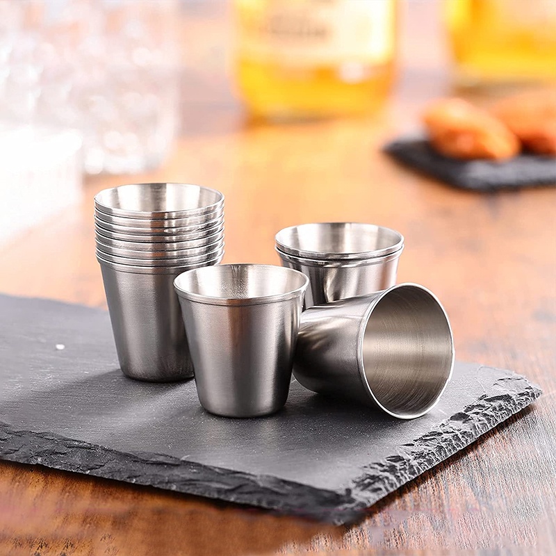 Gelas Mini Sloki Stainless Steel Leather Pouch / Gelas Camping Mug Stainless Steel