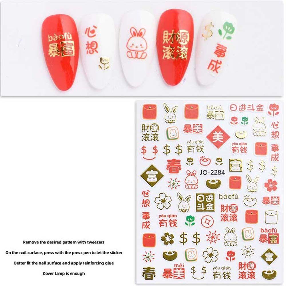 AUGUSTINA Stiker Kuku Imlek Agustina New Year Nail Art Self Adhesive Berkah Kata Kata Mahjong Manicure Aksesoris Karakter Cina Dekorasi Nail Art