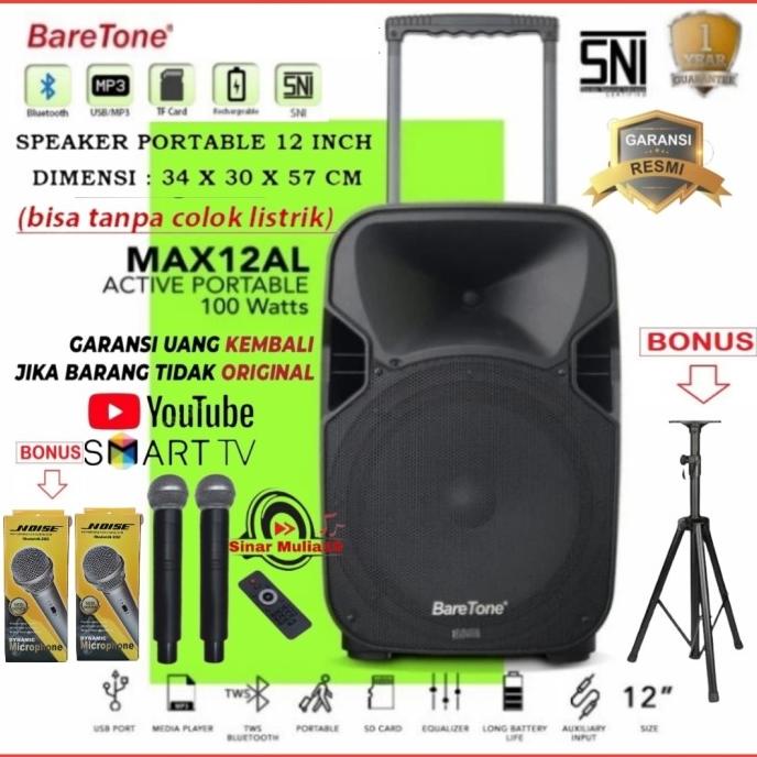 Speaker Aktif Portable Baretone 12 Inch Max12Al Bluetooth Wireless