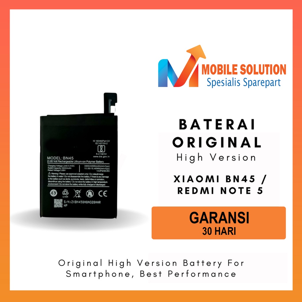 Grosir Baterai Xiaomi Redmi Note 5 / Baterai Xiaomi BN45 High Version Garansi 1 Bulan + Packing