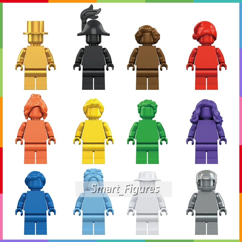 Set Mainan Balok Bangunan Mini Figures 12 Tipe Warna Solid Tanpa Print Untuk Koleksi