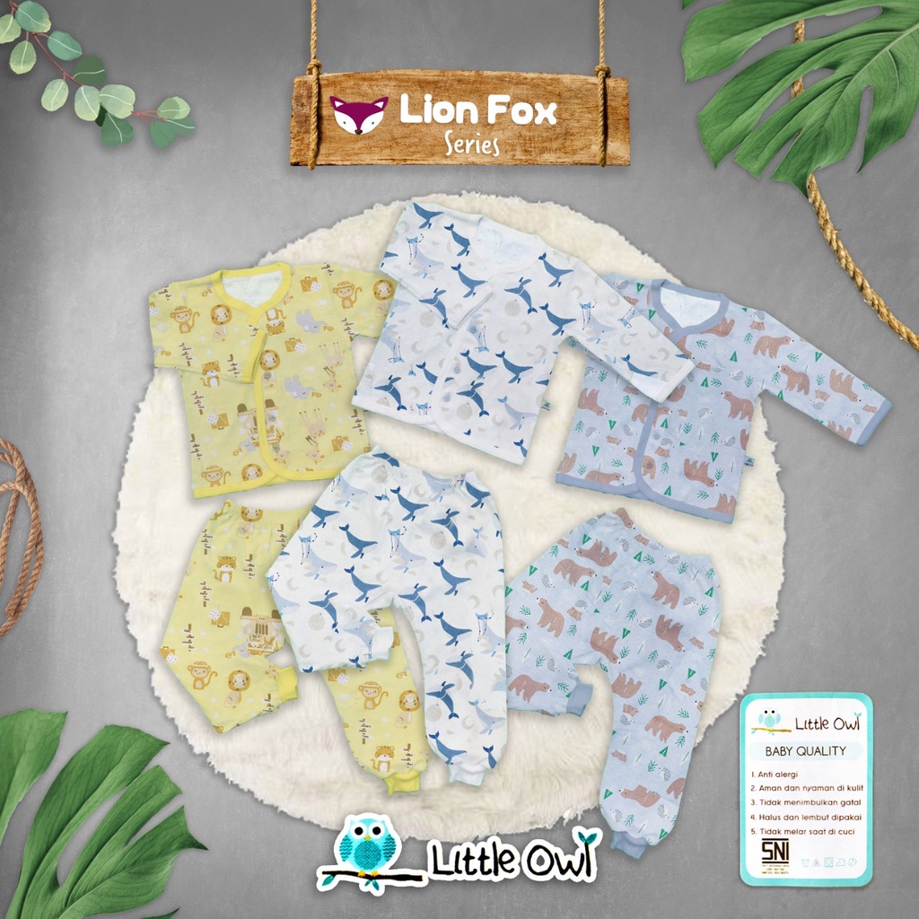 3Pcs Setelan Piyama Baju Panjang Celana Panjang Baju Pendek Celana Pendek Size 0-3 Newborn Little Owl