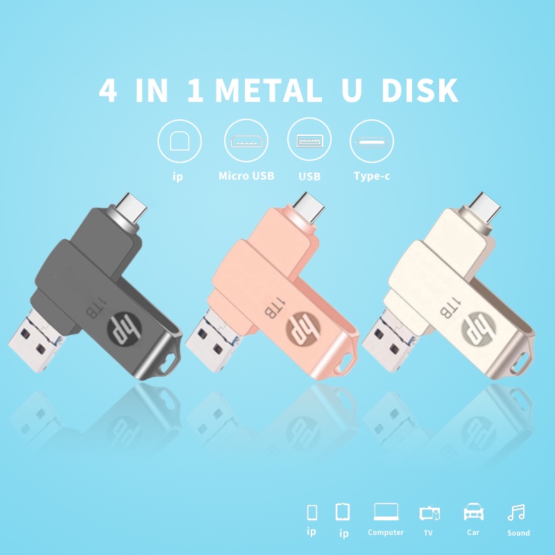 Hp 3.0 Flashdisk USB 4 In 1 OTG 512GB Bahan Metal Anti Air Untuk Smartphone