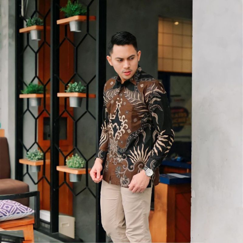 Kemeja Batik Pria Lengan Panjang Motif Kenzo Terbaru Kantor Kondangan Nikahan