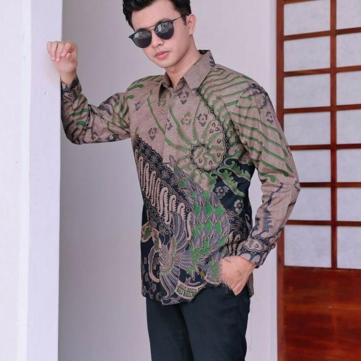 스 HANUNG Kemeja Batik Pria Modern Lengan Panjang Full Furing - Baju Hem Batik Solo Pria Cowok Laki Laki Katun Halus Kondangan Kerja Kantor Pesta Trend