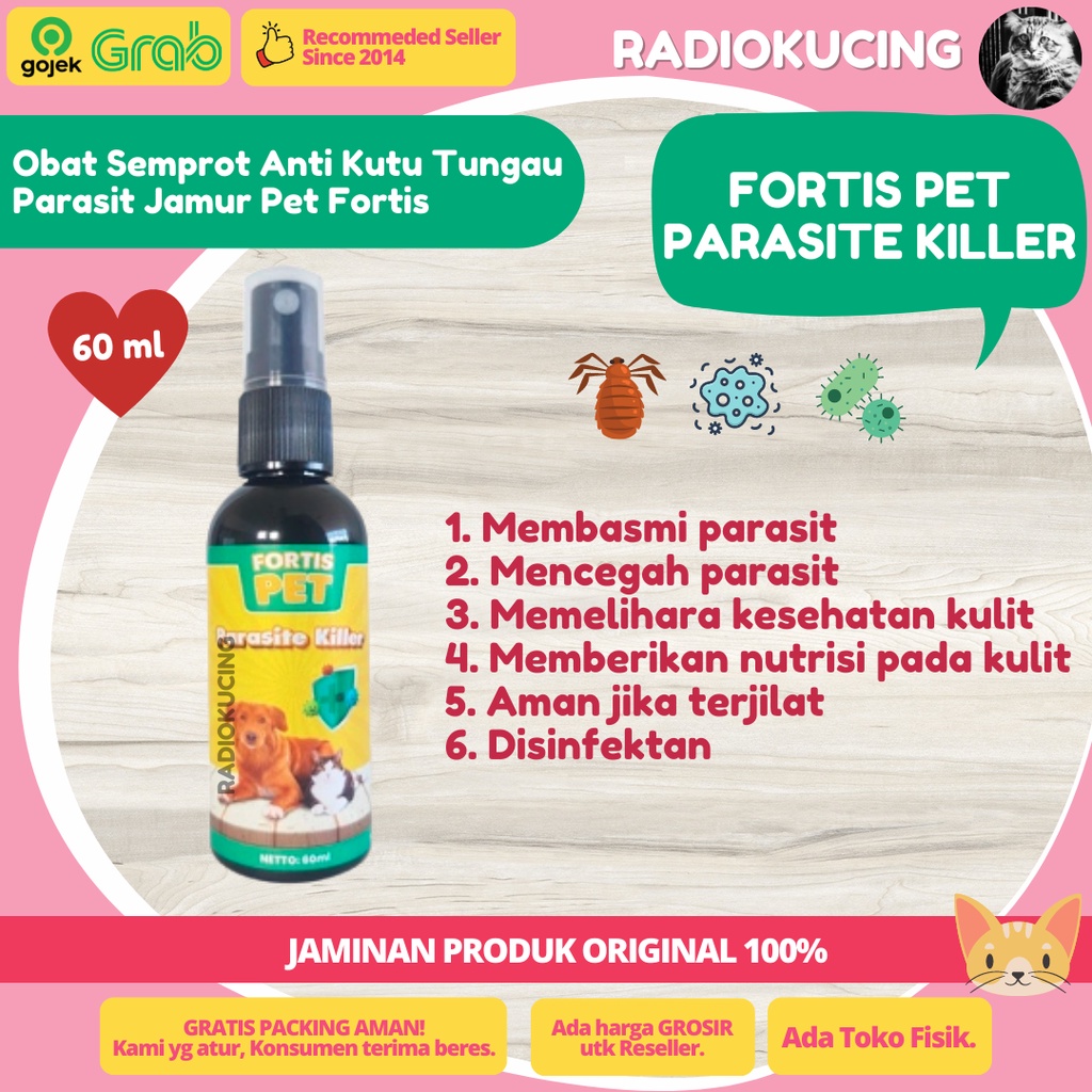 FORTIS PET PARASITE KILLER 60 ml Obat Semprot Anti Kutu Tungau Parasit Jamur [ JUWIES RADIO KUCING ]