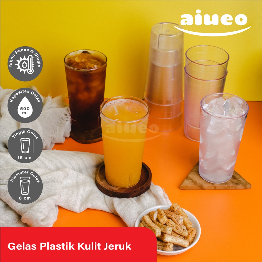 [Gratis Packaging Kardus] • 3 Lusin Gelas Plastik Mika Kulit Jeruk AIUEO 500ml isi 36 Pcs - Gelas Tahan Panas