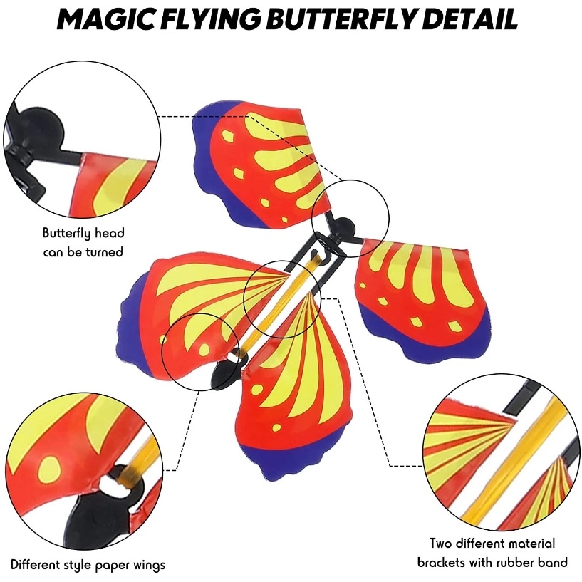 Mainan Buku Terbang Butterfly 3D Warna Acak Dengan Karet Gelang Untuk Properti Sulap