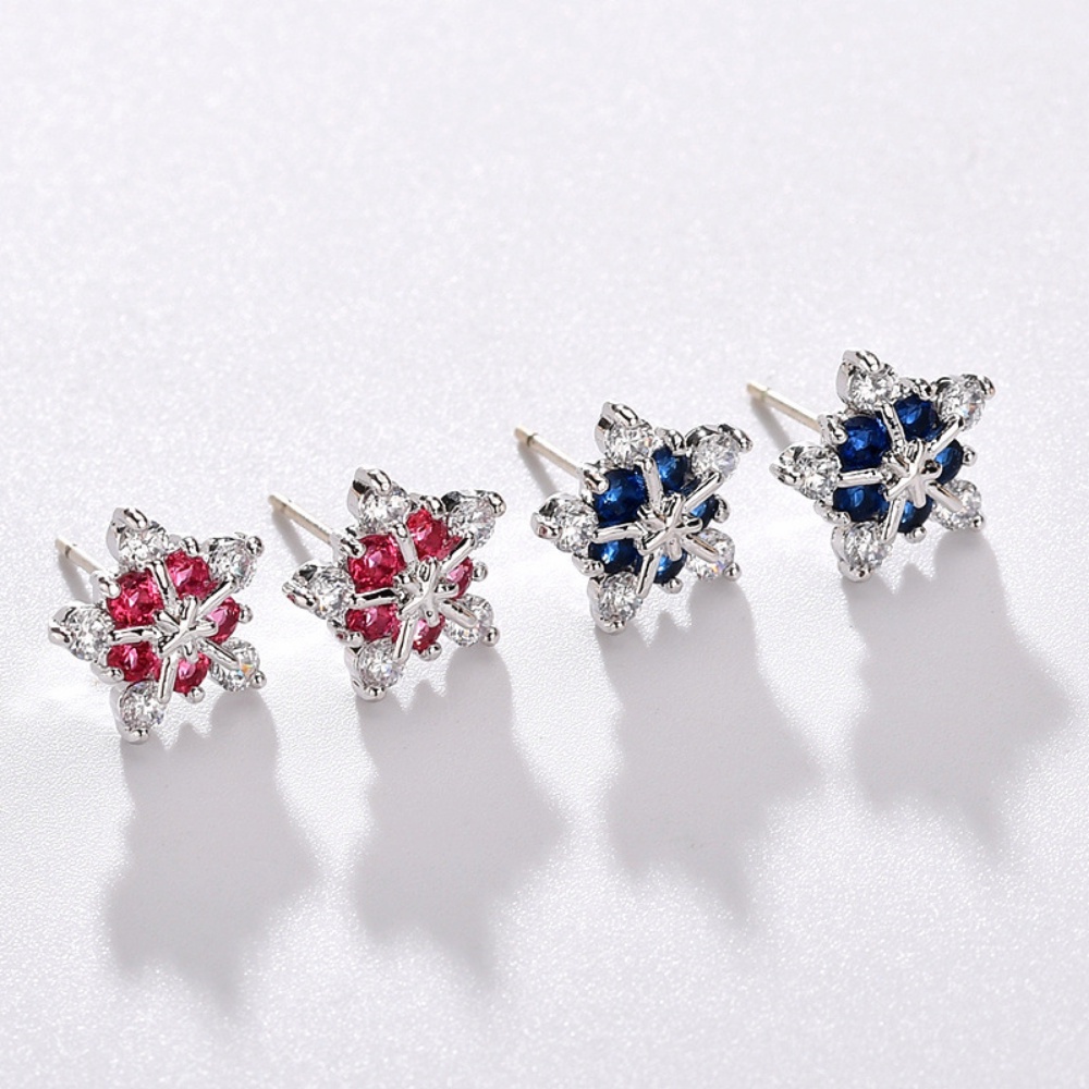 Anting Tusuk Bentuk Snowflake Aksen Zircon Gaya Korea Untuk Wanita