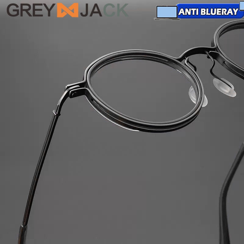 Grey Jack Kacamata Antiradiasi blueray Model Bulat Keren Alloy+Tr90 Acetate Bisa Minus Antiradiasi Blueray Photocromic Bluecromic Bantalan hidung silikon Fashion pria dan wanita 10749 31856