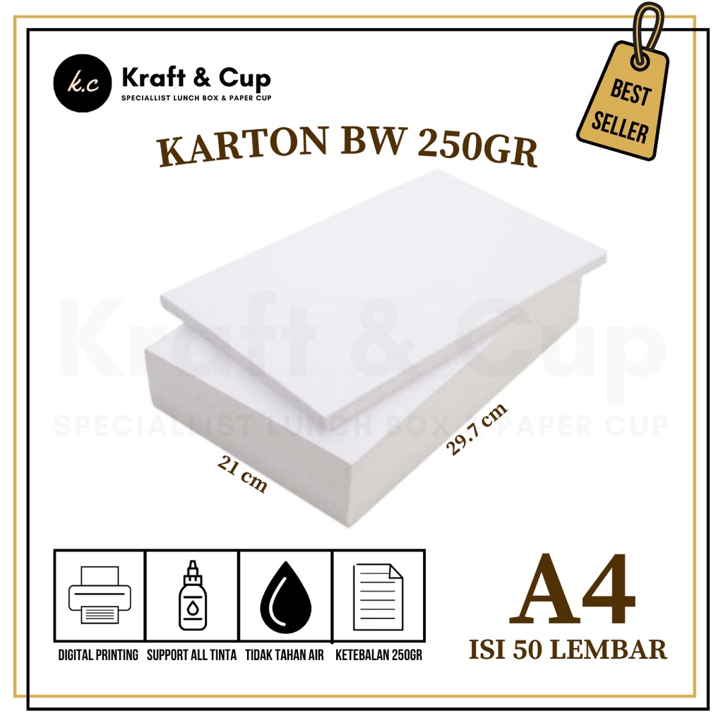 Kertas BW 250gsm A4 isi 50 lembar / Kertas Karton BW
