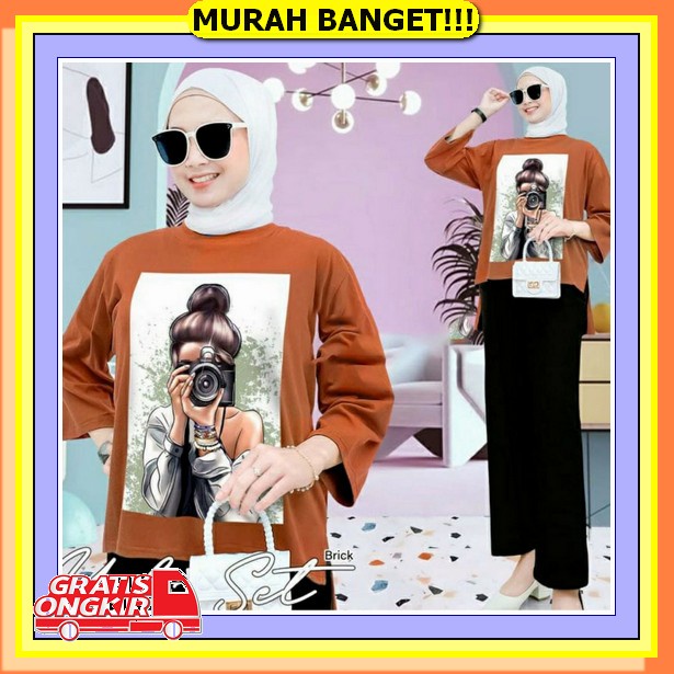 Rubby Set | Stelan Kulot Wanita Crepe | Ootd Wanita Muslim Terkini Terbaru Cod  Yuki One Set Setelan