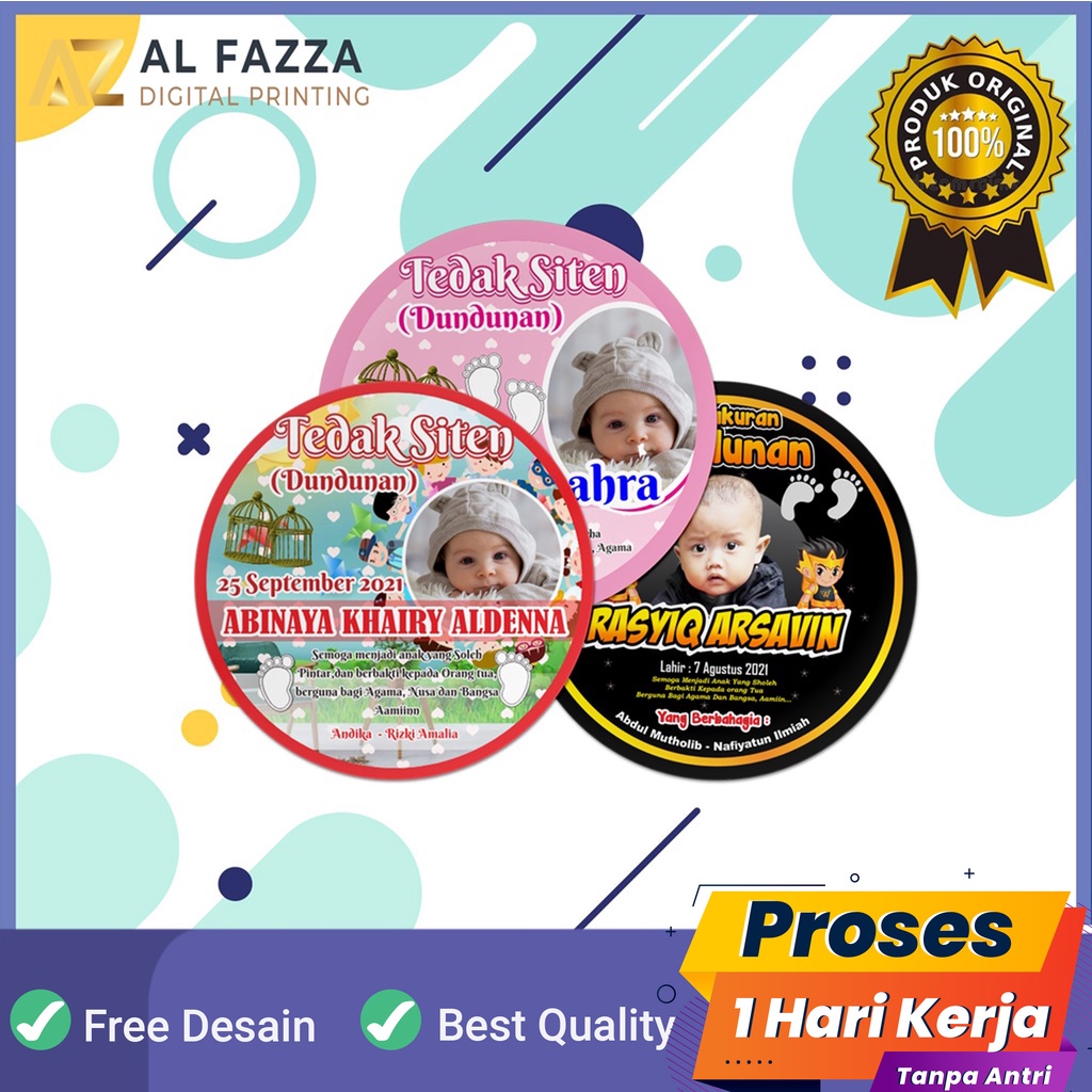 

Cetak Stiker Tedak Siten Aqiqah Bayi Custom Bulat Murah