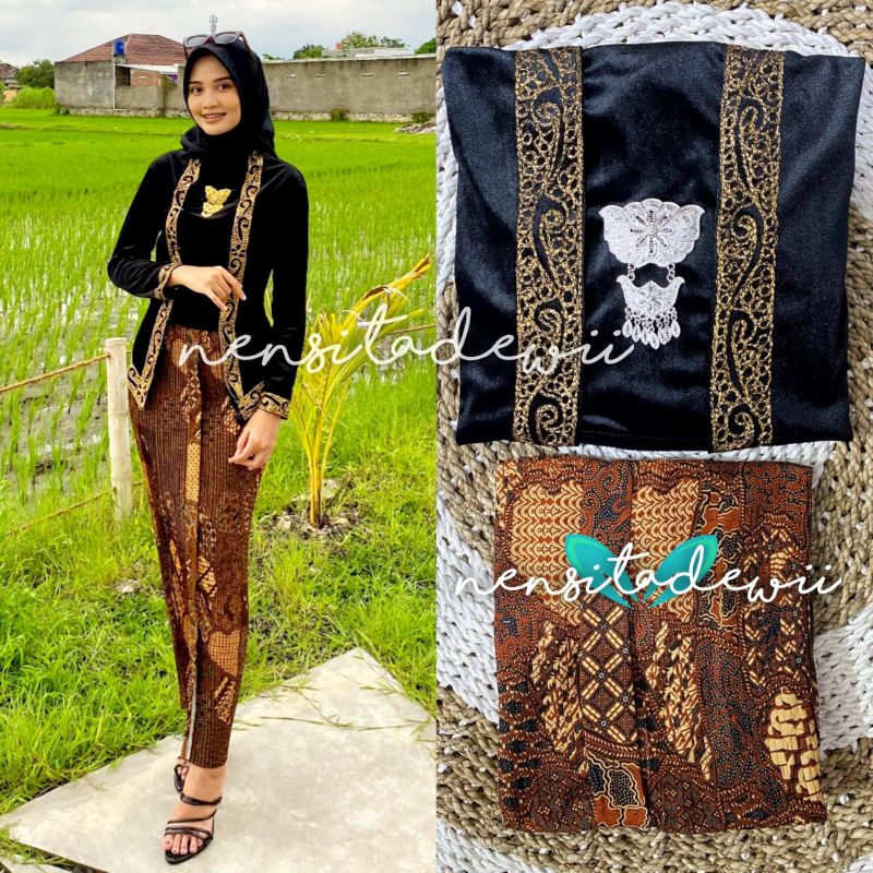 [1 SET] Kebaya Bordir + Rok Plisket / Model Ajeng, Kd : DHT02/PRKB