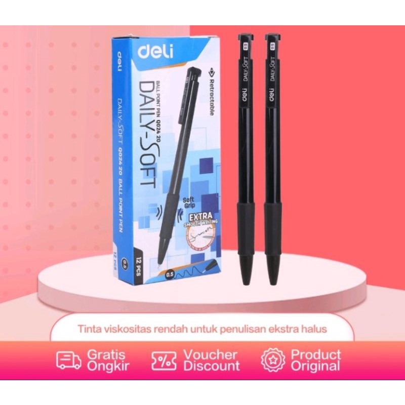 

Deli Pulpen Ball Pen Retractable Halus Warna Hitam 0.5 mm WQ02420
