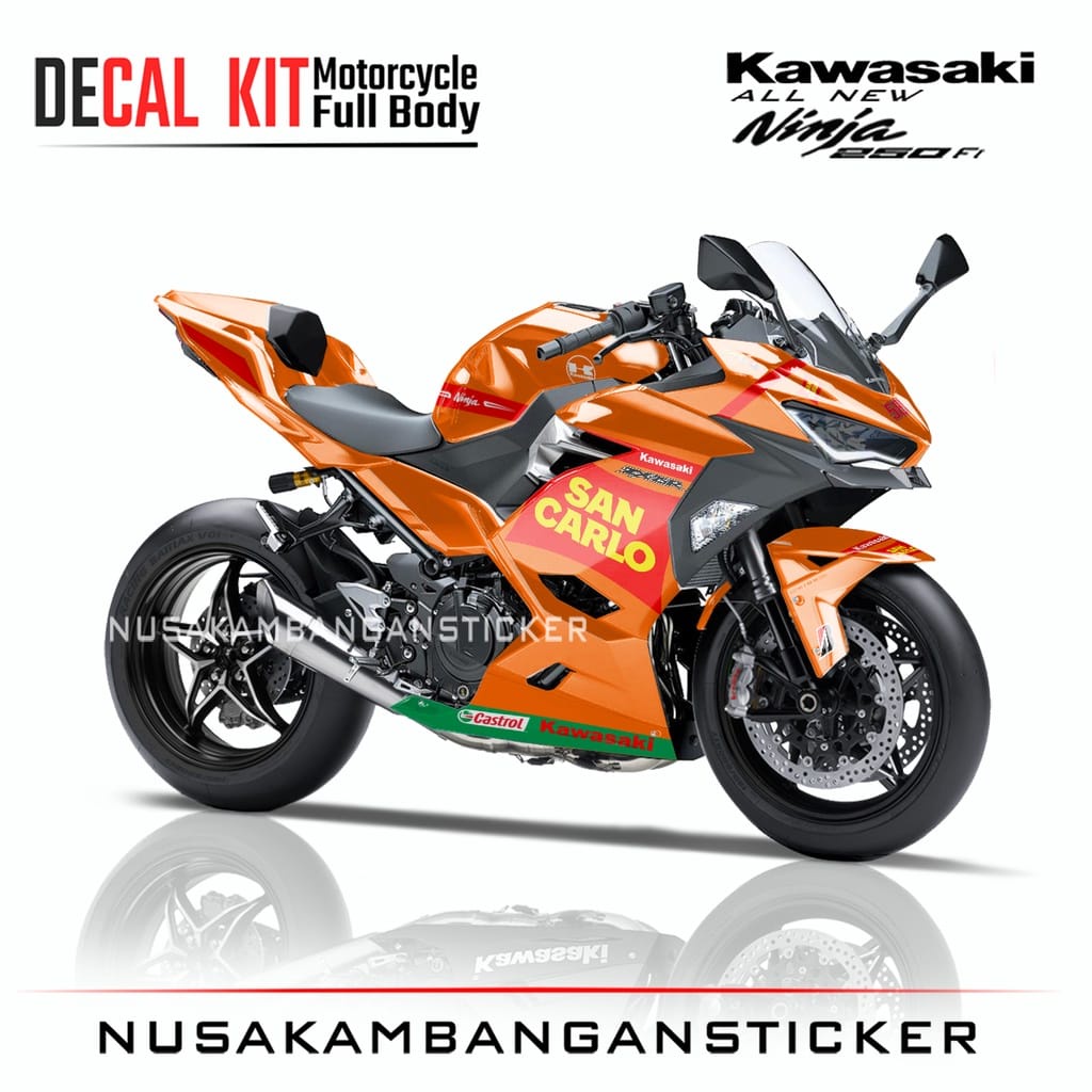 STIKER DECAL SEPEDA MOTOR KAWASAKI NINJA 250 FI ALL NEW FULL BODY SANCARLO ORANGE GRAFIS RACING TEAM