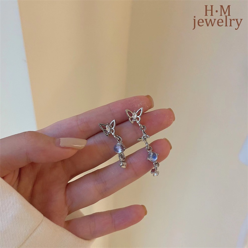 Anting Tusuk Sterling Silver 925 Desain Kupu-Kupu Asimetris Simple Untuk Wanita 2022