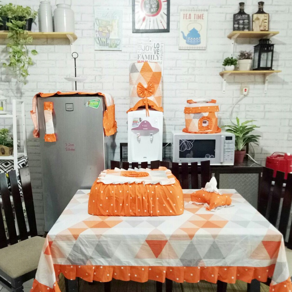 [✅COD] Kitchen Set (Isi 8 Pcs) Taplak Meja Makan Sarung Saji Galon Kulkas Mejikom Tisu Dekorasi Dapur Perlengkapan Rumah
