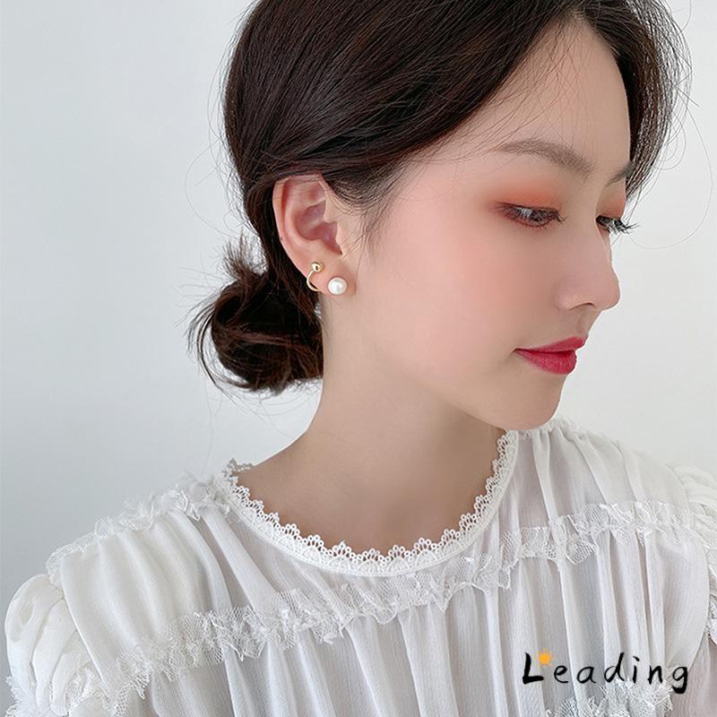 Anting Stud S925 Silver Needle Aksen Mutiara Gaya Retro Korea Untuk Wanita-Le