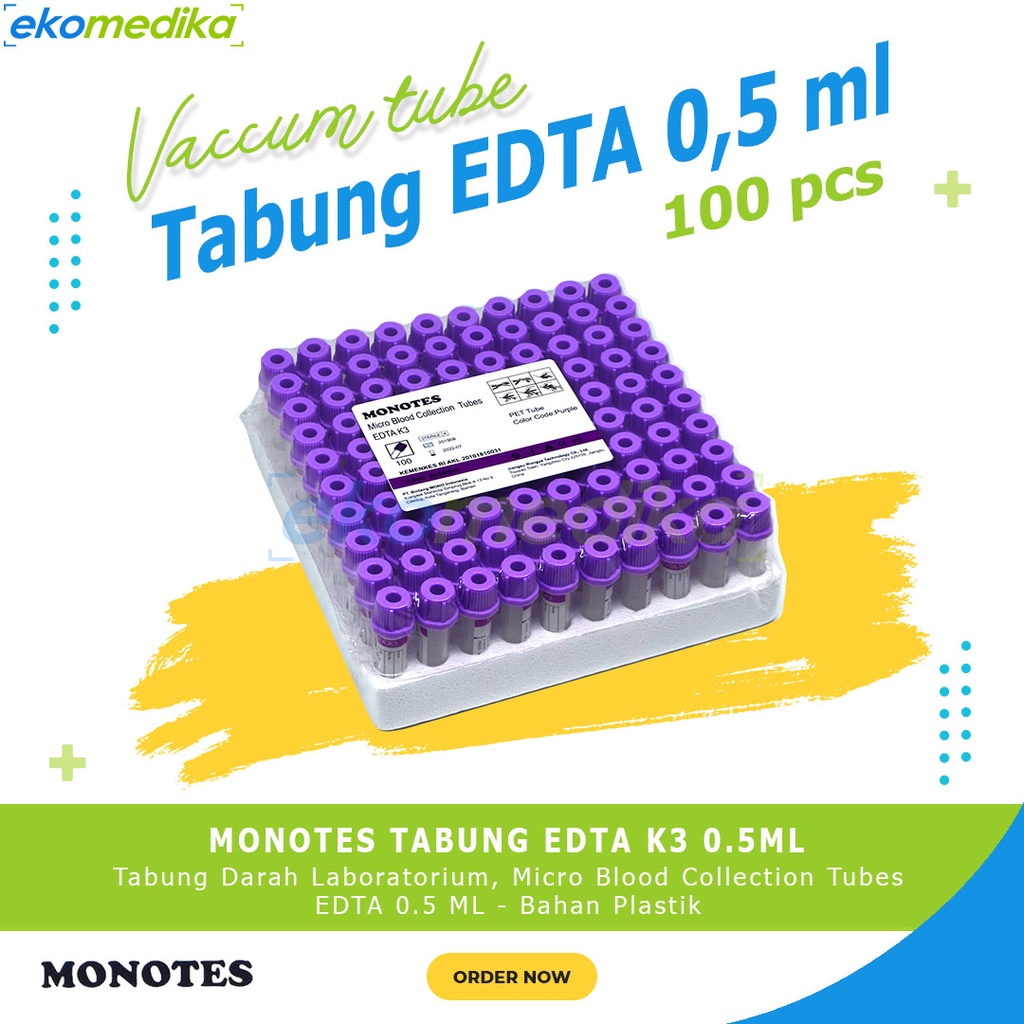 Tabung K3 EDTA 0.5 ML MONOTES Micro Tube 0,5 ml Plastik isi 100 / Vacutainer EDTA 0.5ML