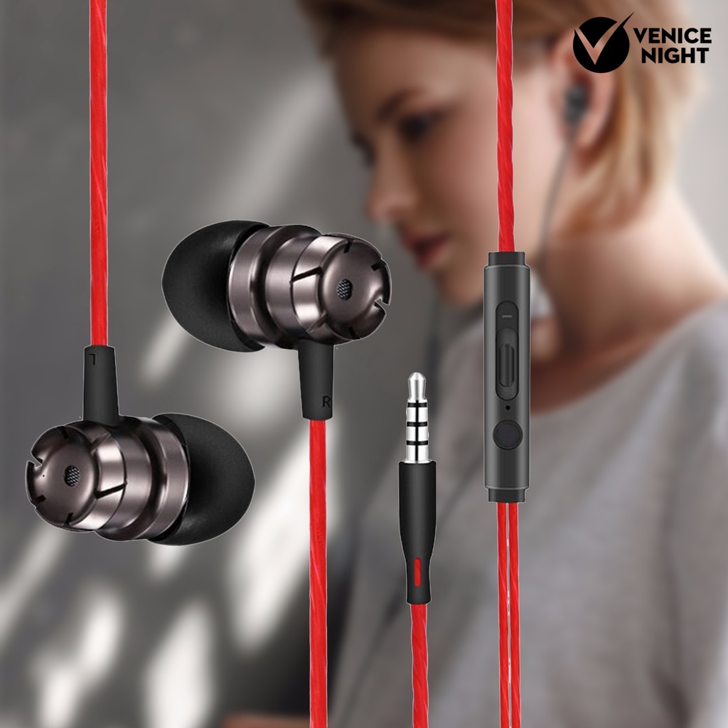 (VNEP) (Berkabel) Earphone In-ear Heavy Bass Metal Line Control Headphone Headset dengan Mic untuk Gaming