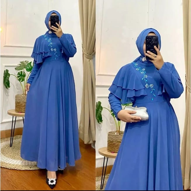 Ayunna Dress Gamis Malaysia Ceruty Babydoll Aplikasi Mutiara Busana Muslim Wanita Terbaru Baju Kondangan Wanita Kekinian