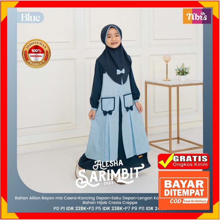 Sarimbit Nibras Terbaru 2023 Alesha Blue Gamis Anak Set Jilbab Ori Promo