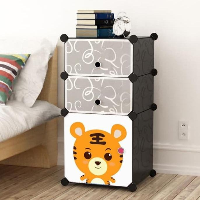 

Multica Lemari plastik bedside table anti air rak buku susun kotak 3 stock ready