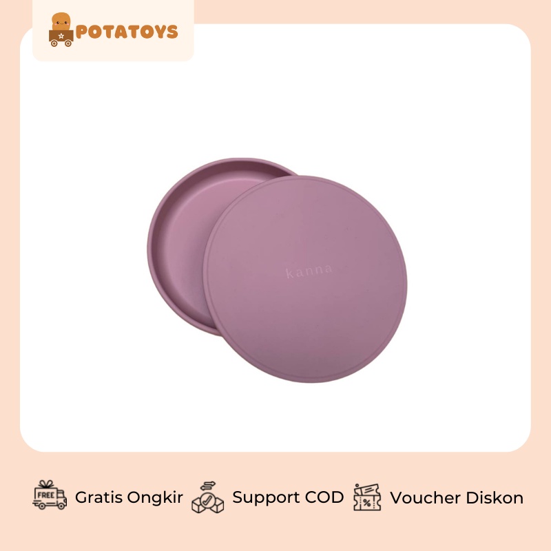 [ Potatoys ] Premium Silicone Plate With Lid / Piring Makan MPASI Anak Piring Silikon + Tutup