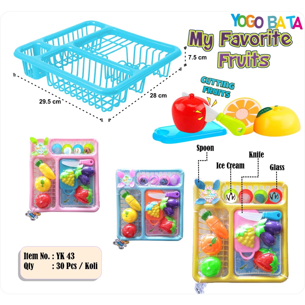 YK 43 MAINAN BUAH BUAHAN POTONG LENGKAP DENGAN KERAJANG NYA / MAINAN YOGO BATA MY FAVORITE FRUITS