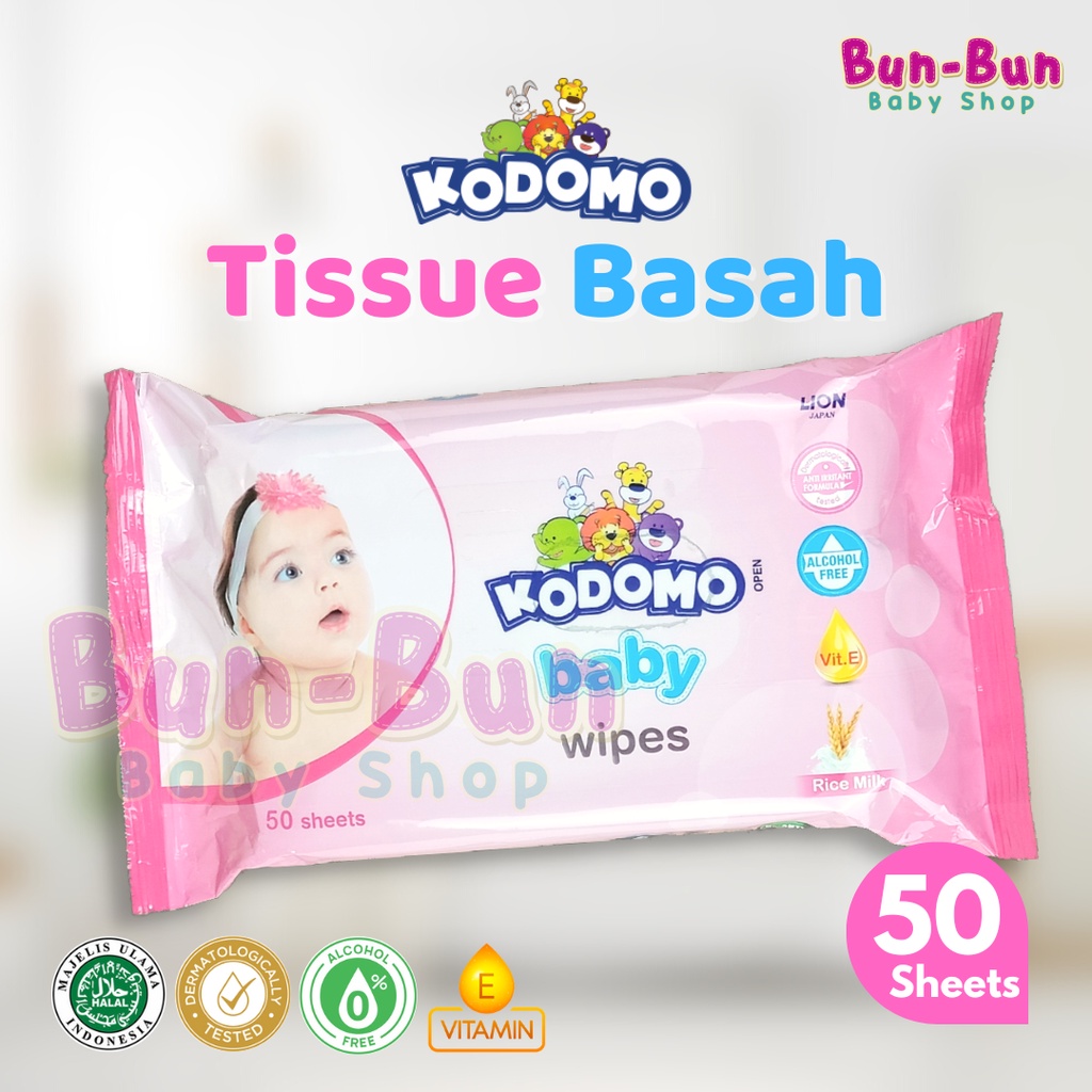 Kodomo Baby Wipes Tissue Basah Bayi Rice Milk Tisu Wipe 50 Sheets Perawatan New Born Perlengkapan Mandi Baru Lahir Bunbunbabyshop