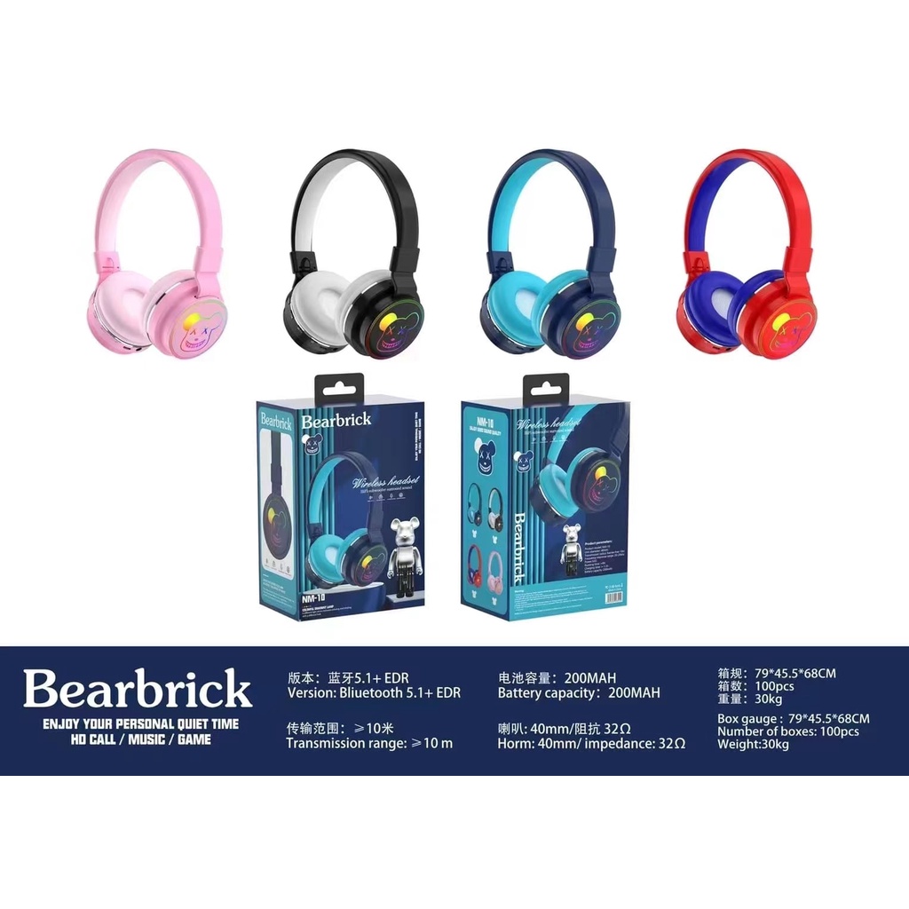 MINIGO Bear/brick Headset Haming Headphone bluetooth Model Bears Mic Pink Lucu