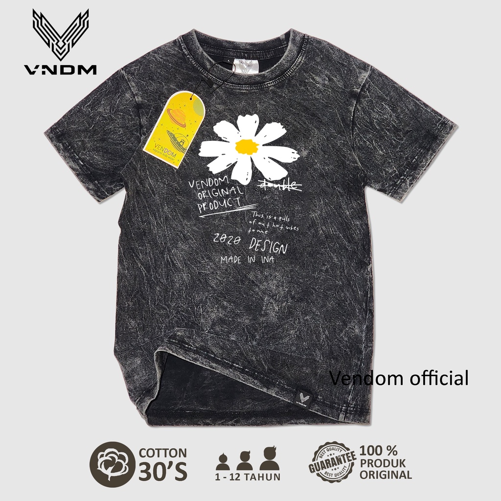 Vendom Kids Baju Kaos Anak Washet Laki Laki / Perempuan Unisex Umur 1-12 Tahun Bahan Cotton 30S