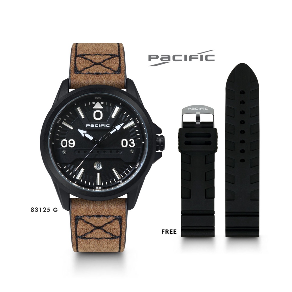 BEST SELLER JAM TANGAN PRIA PACIFIC C160 TALI KULIT TANGGAL AKTIF DM 4.7CM PAKET FREE TALI RUBBER, BOX &amp; BATERAI || JAM TANGAN FASHION PRIA JAM TANGAN COWOK MURAH