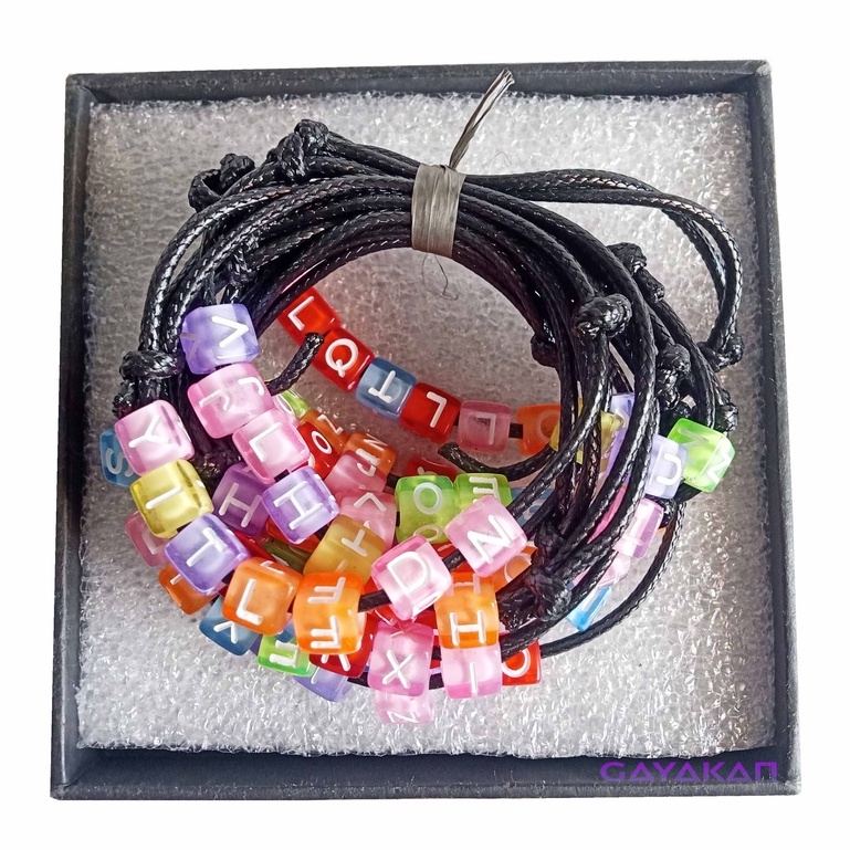12 Pcs (1 Lusin) Gelang Tangan Korea Abjad Tali Hitam