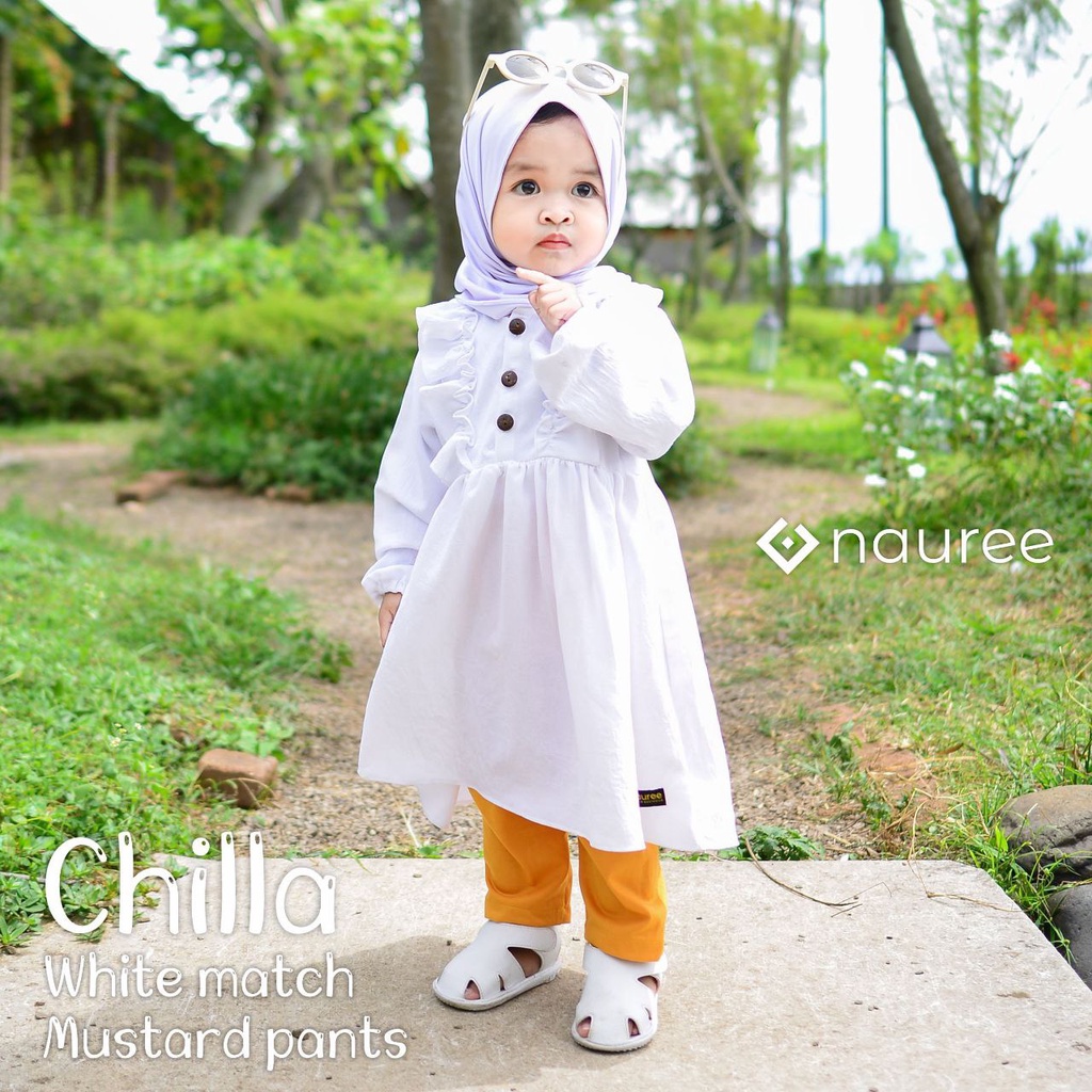 Nauree - Chilla Dress Anak Perempuan Bahan Rayon Crinckle Ukuran S M L Tidak Menerawang Tekstur Licin Halus Lembut Untuk Umur 1 2 3 4 5 6 Tahun Lengan Panjang Soft Premium Lembut Adem Dingin Nyaman