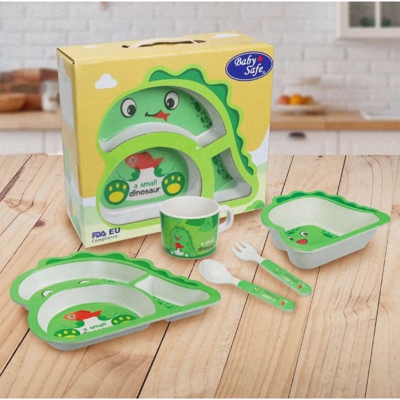 Baby Safe Feeding Set Dino FS607 - Set Peralatan Makan Bayi