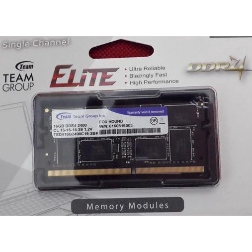 Memory RAM Laptop / Notebook Team Elite Sodimm DDR4 PC19200 2400MHz 16GB [1X16GB]