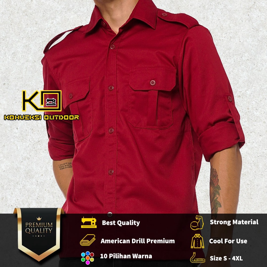 BAJU KEMEJA PDL OUTDOOR INDOOR LENGAN PANJANG JUMBO XXXL XXXXL 3XL 4XL - Seragam Kerja Kantor Group Kemeja Lapangan Outdoor Gunung Taktikal Comunitas Kemeja Dinas PDH PNS - Semua Warna