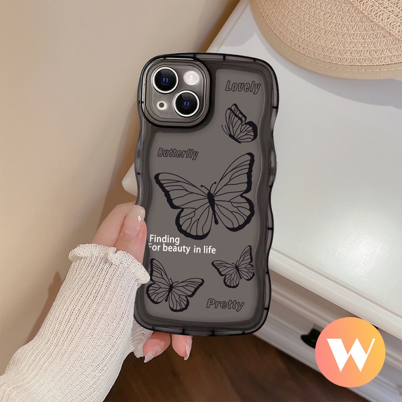 Casing Realme C35 C30 C33 C21Y C25Y C25 C15 C11 C3 C1 C12 C20A C20 C3 C25s Realme 5 10 8 9 7 8i 7i 6i 5i 5s Soft Tpu Wavy Edge Fashion Retro Hitam Kupu Shockproof Phone Cover